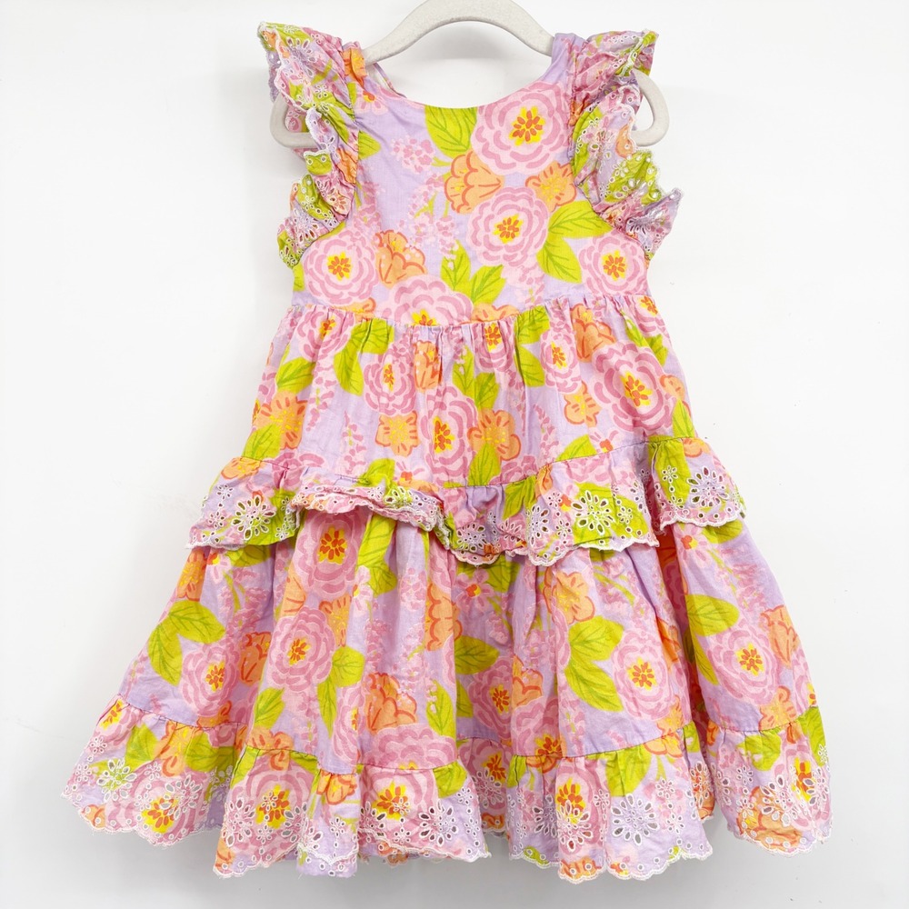 Rachel Zoe Girls Floral Eyelet Ruffle Boho Cottagecore Tiered‎ Dress Size 5T